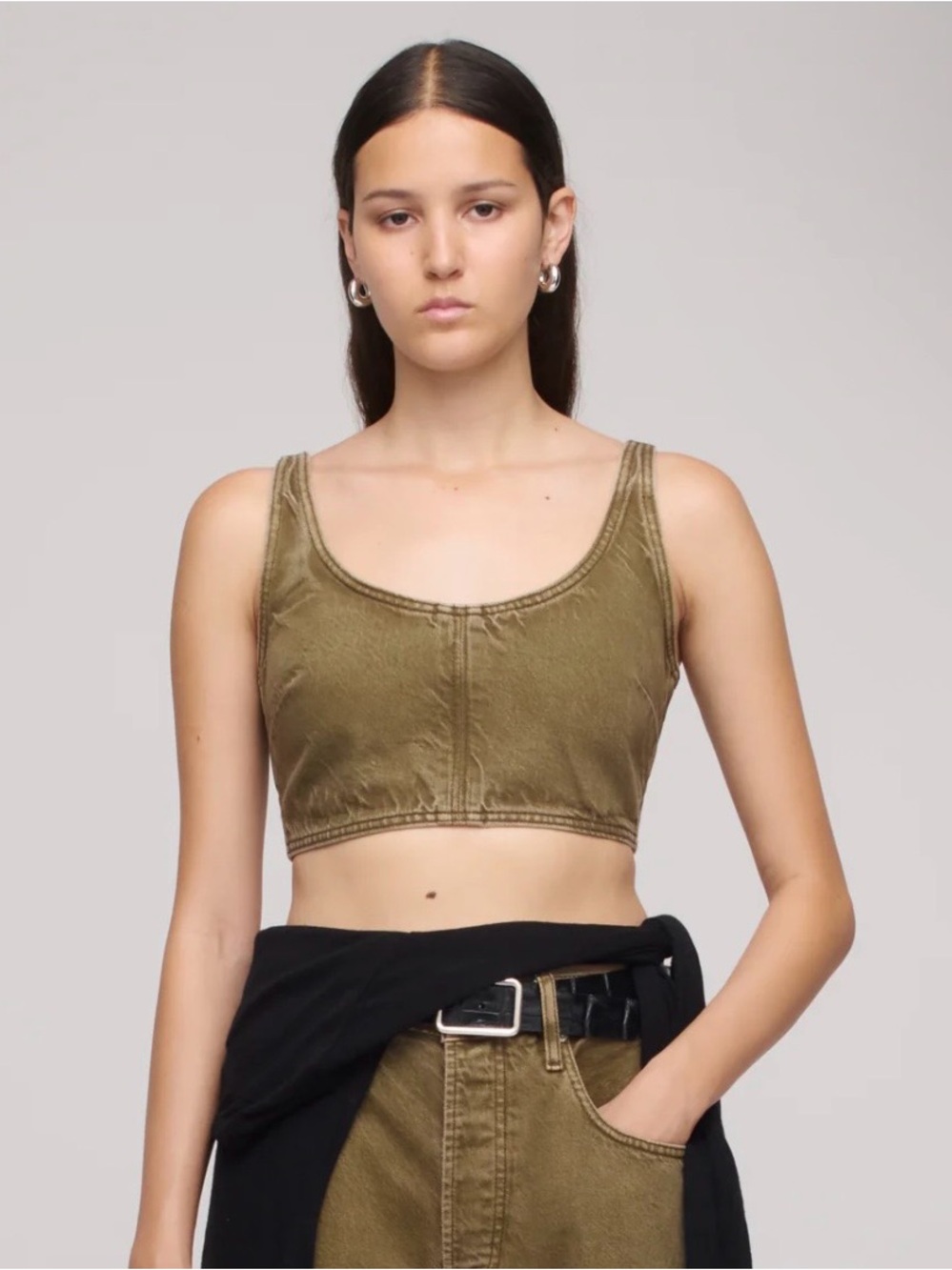 DALA Denim Faux Bra in Dark Olive